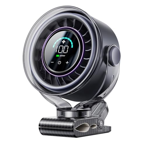 OpenBay Clip on Fan Rechargeable USB Fan with Sturdy Clamp LED Display 100 Speeds 3000mAh Battery 360 Rotation 5.5 Inch Portable Fan for Stroller Bed Camping Treadmill Car Black