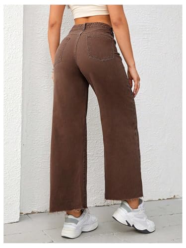 MakeMeChic Women's Denim Raw Wide Leg Trousers Straight Loose Baggy Y2K Jeans with Pocket2
