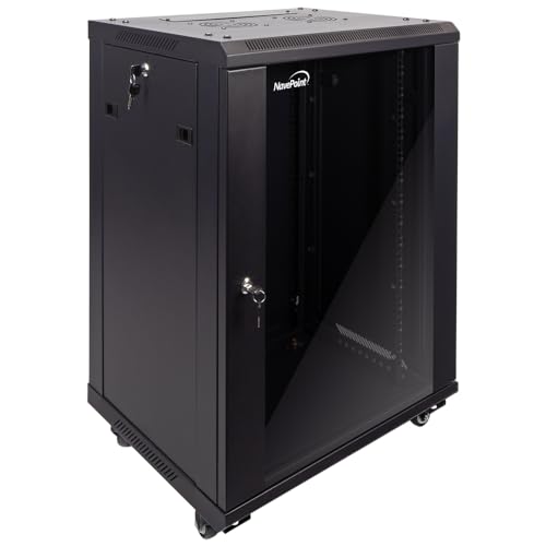 Image of NavePoint 15U Server Cabinet Wall Mount Rack Enclosure with Caster Wheels, Includes 2 Fans, Locking Glass Door, Removable Side Panels - 15U Network Cabinet 17.7 inch Deep, 19 inchServer Rack for IT Equipment