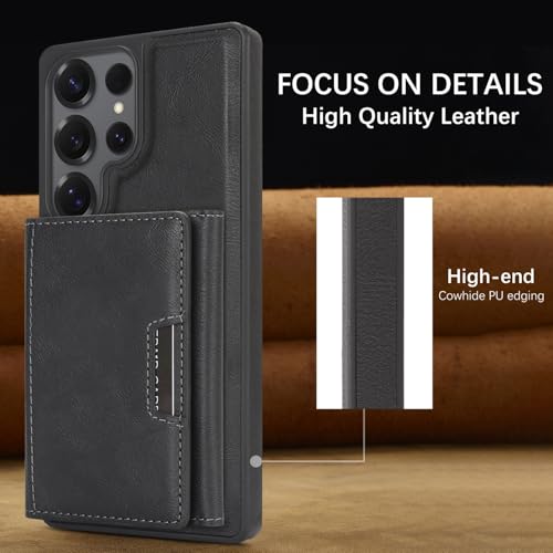 Étui Samsung S24 Ultra noir en cuir véritable style clapet d'exception