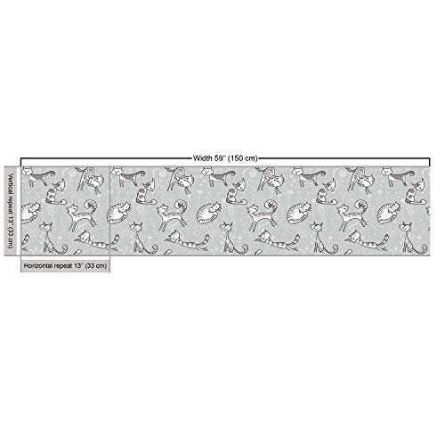 Image of Ambesonne Soft Grey Fabric by The Yard, Cats Posing Over Floral Background Feline Kitten Kitty Cartoon Art Prints, Decorative Fabric for Upholstery and Home Accents, 3 Yards, Soft Grey
