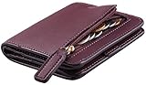 Toughergun Womens Rfid Blocking Small Compact Bifold Luxury Genuine Leather Pocket Wallet Ladies Mini Purse with ID Window (12 ReNapa Red Wine)