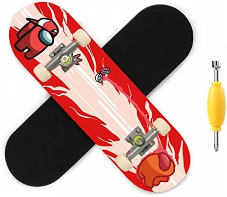 Wooden Fingerboard, Mini Finger Skateboards Toys, Professional Board Ultimate Sport Training Props with Fingerboard Non Slip Foam Grip Tape & Screwdriver, Gifts for Kids Skater (B) (YLHH-HBDZ)