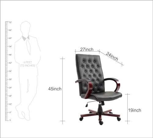 Image of High Back PU Leatherette Office Chair Director & Executive Chair Handle & Wooden WheelBase Height Adjustable & Revolving Chair Hand Crafting Desgin Modern Office Chair
