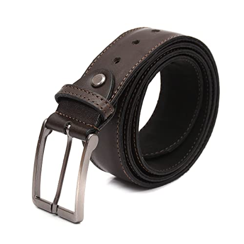 Cinto Masculino Couro Legítimo Social Extra Macio Premium Largo (Café Escuro, 120 cm)