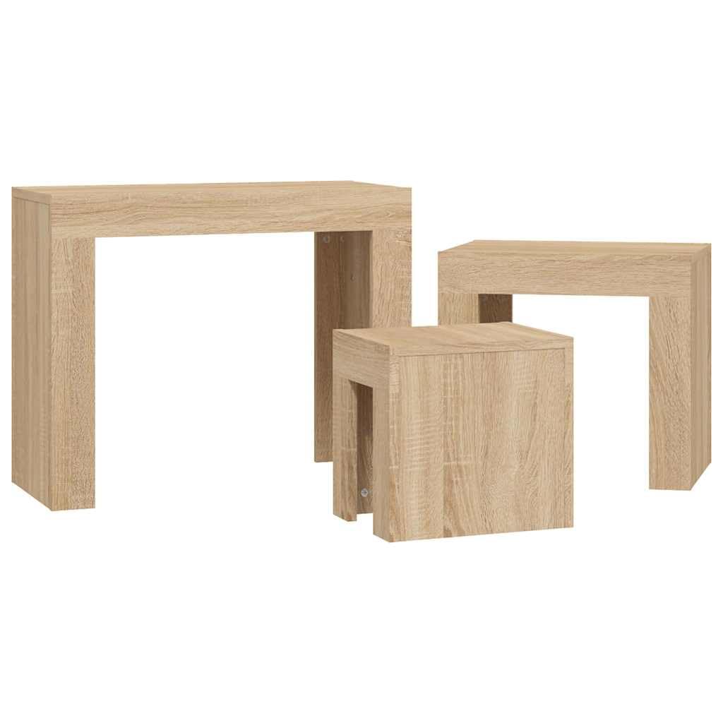Juego de 3 mesas nido de madera de roble Sonoma para salón, oficina, dormitorio, mesas auxiliares, mesitas de noche, apilables de forma versátil