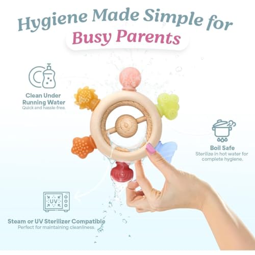 Image of Akolik Baby Teething Ring Set, Silicone Teethers, BPA-Free Grasping Toys for 0-18 Months, Grey (Jelly Handle)