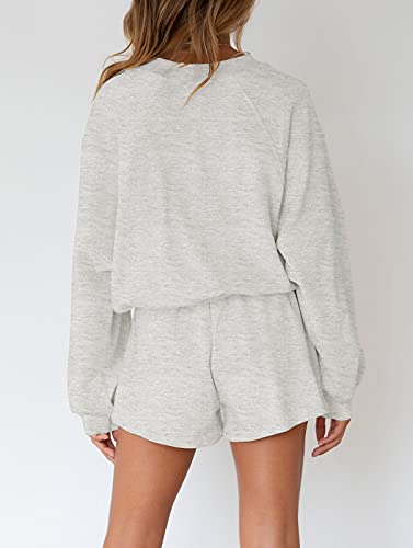 Merokeety Women's Oversized Batwing Sleeve Lounge Sets Casual Top And Shorts 2 Piece Outfits Sweatsuit Lightgrey #TOP3