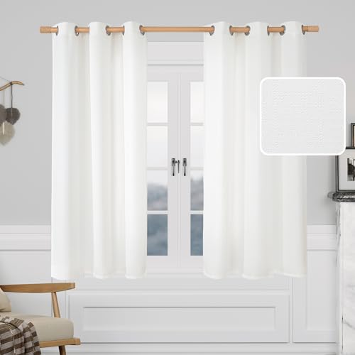 Image of LAMIT Natural Faux Linen Curtains for Bedroom, Light Filtering Panels Grommet Privacy Protected Linen Sheer Curtains for Small Window /Kids' Room, Set of 2 Panels (42 x 45 Inch, White)