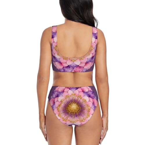 Bikini croisé push-up rose imprimé mandala avec triangle réglable