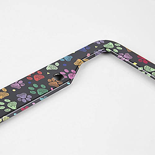 Beabes Colorful Paw Print License Plate Frame Auto Tag Frames Dog Cat Pattern License Plates Holder 2 Holes Puppy Pet Animal Decorative Car Truck Motorcycle License Plates Cover Tag For Men Women #TOP2