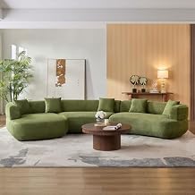 155.91 Inches Curved Sofa, 6 Seat Modular Sectional Sofa with 5 Pillows, Large Modern Green Upholstered for Office