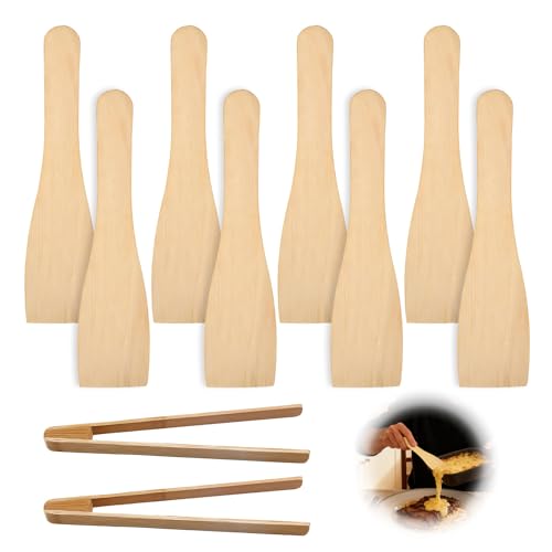 8 Stück Raclette-Spachtel aus Buchenholz, antihaftbeschichteter Schaber für Raclette-Pfannen mit 2 kratzfesten Zangen, Küchenutensilien