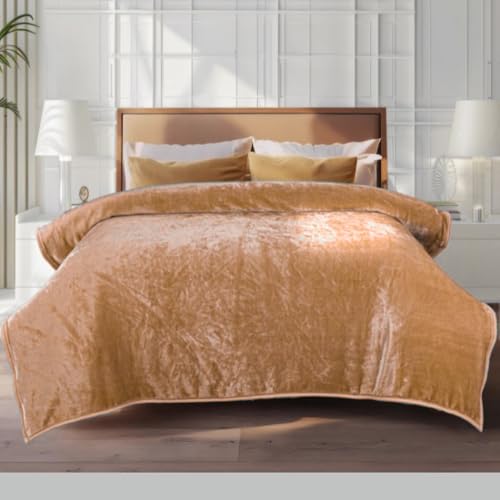 Image of ABRAZO 470 GSM Dual Season Mink Blanket 2.5 KG for AC Room & Mild Winter | Reversible Solid Color | Double Bed 220x240 cm Soft Blanket /Dohar /Quilt /Comforter- Beige