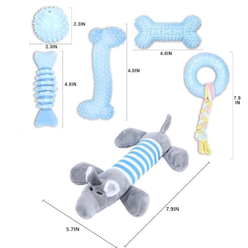 CAMITER 6 juguetes para cachorros, juguetes interactivos de dentición para el aburrimiento, juguetes interactivos suaves y duraderos para cachorros (azul) - imagen 7