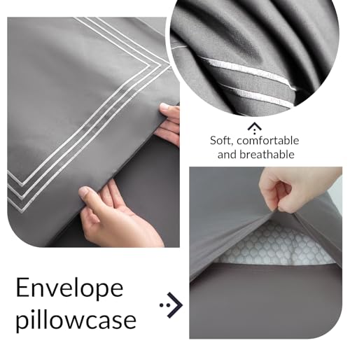 DCSKY King Pillow Cases Set of 2 - Grey Striped Print Microfiber Pillowcases， Super Soft and Cozy Cooling Pillow Case with Envelop Closure, 20”x30“ (Grey, King) — view 3