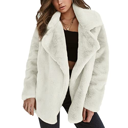 WHZXYDN - Chaqueta De Piel Sintética De Piel De Conejo, Chaqueta Cálida, Manga Larga, Color Blanco, Talla M, Mujer, Moda, Invierno