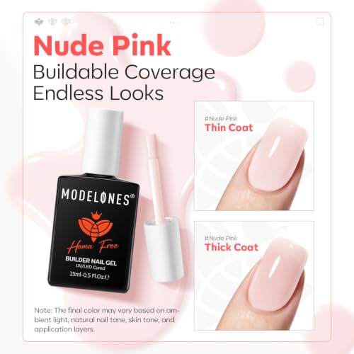 Image of modelones Builder Nail Gel HEMA-Free Cover Nude, Gentle Builder For Nails