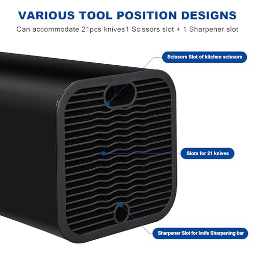 Mfusul Ceppo Coltelli Da Cucina, Nero,Ceppo Coltelli Vuoto Universale Vuoto Con 21 Scomparti E Design Di Drenaggio, Ceppo Coltelli Vuoto Per Affilare Coltelli Rimovibile Per Cucina E Piano Di Lavoro - 3