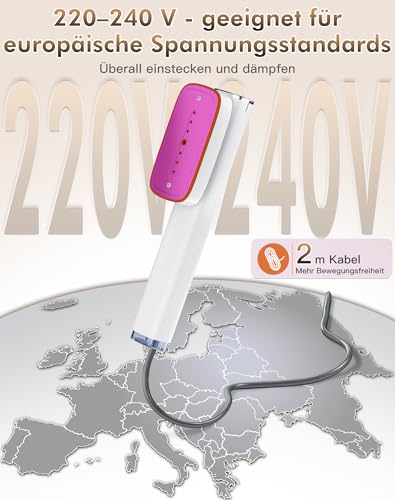 Hgtraco Dampfglätter, 2-in-1 Reisedampfglätter, 1200W Steamer Iron, 15s Schnellaufheizung, 220–240V EU Spannung, Handlicher & Tragbarer Steamer Dampfglätter für Globale Reise & Urlaub, Weiß