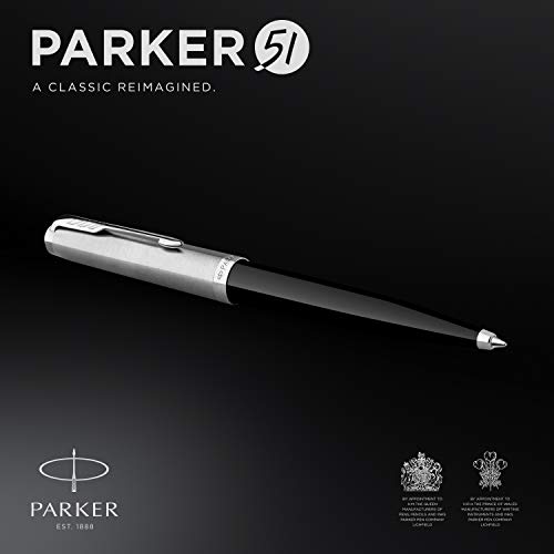 Image of Parker 51 Ballpoint Pen Black Barrel with Chrome Trim Medium Point with Black Ink Refill Gift Box
