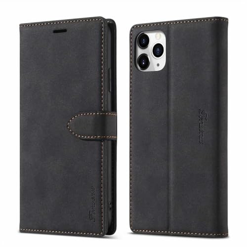 Étui portefeuille iPhone 15 Pro Max cuir noir anti-rayures avec porte-cartes intégré