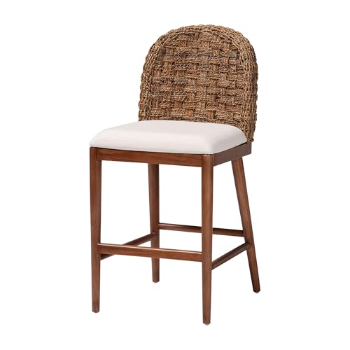 Bali & pari Denver Modern Bohemian Walnut Brown Finished Acacia Wood and Seagrass Counter Stool by bali & pari - Used condition - US$138.36