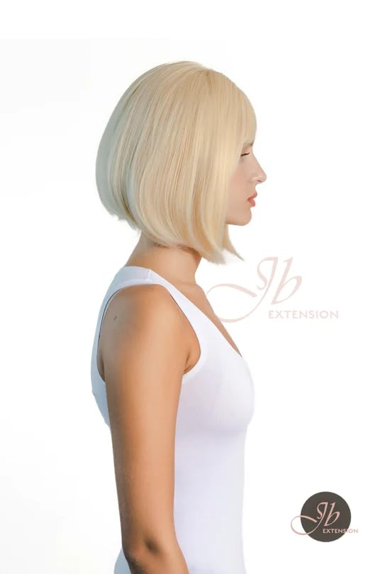 Miniatura 3 de JBEXTENSION JAN - Peluca corta de corte Bob de 12 pulgadas con flequillo, rubio claro, lacio, sin pegamento, pelucas de cabello largo para mujer,