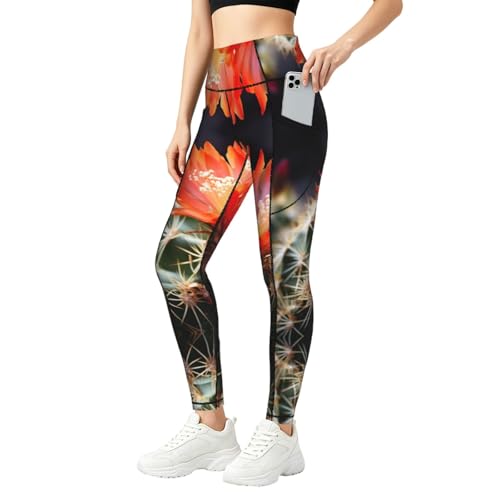 Legging de salle de sport imprimé cactus avec poches femme
