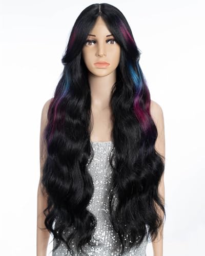 Parrucche anteriori in pizzo trasparente Pre Plucked Glueness Parrucche lunghe sintetiche per le donne 4 pollici riga centrale del bambino partito dei capelli Data quotidiana Indossare parrucca