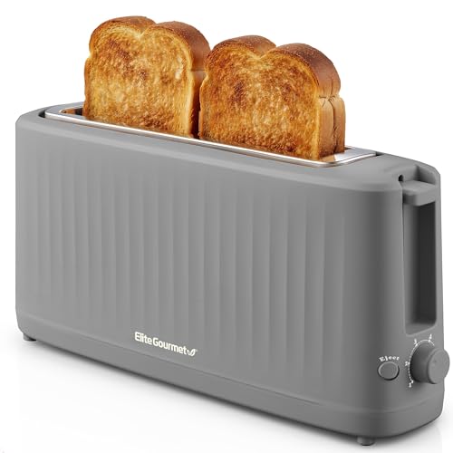 Elite Gourmet ECT2517G SLIMTOAST™ 2-Slice, Long Slot Toaster, Cool-touch Body, 6 Toast Settings & Cancel Function, Extra Wide 1.5” Slot Easily Fits Breads, English Muffins, Bagels & Waffles, Grey
