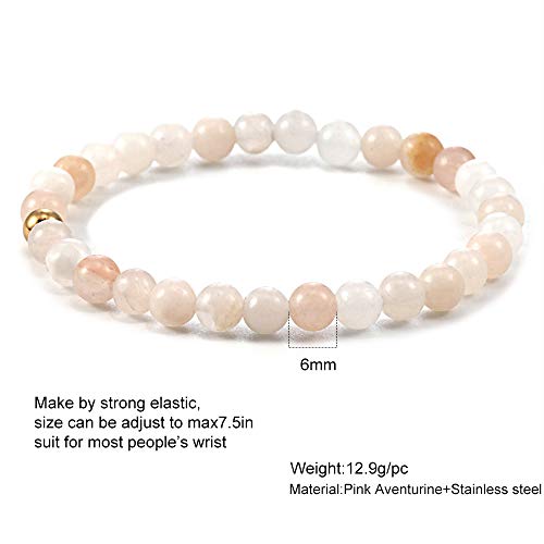SUMMER LOVE 6mm Natural Gemstone Beaded Stretch Bracelet Handmade Semi Precious Golden Stainless Steel Bead Elastic Healing Stone Bracelet3