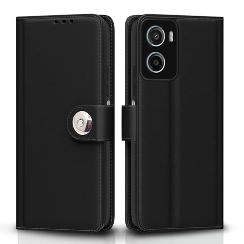 Image of Pikkme Flip Cover Leather Finish | Inside TPU with Card Pockets | Wallet Stand and Shock Proof | Complete Protection Button Flip Case for Moto G05(Black)