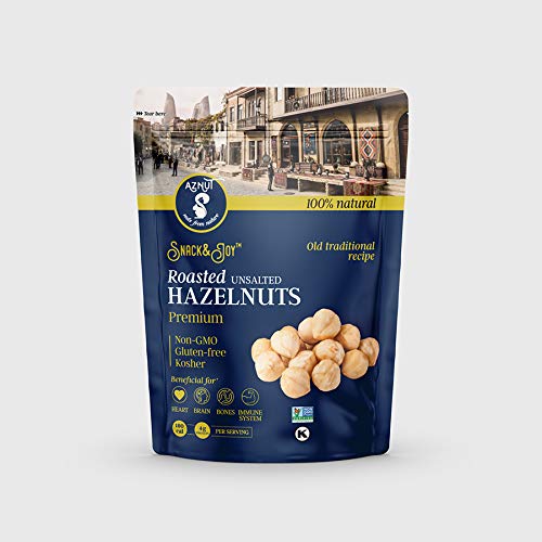 AZNUT Roasted Unsalted Hazelnuts , Premium Quality 100% Natural Non-GMO Project Certified, Kosher Certified, No Salt, No Oil, Gluten Free, Keto Diet Snacks, Resealable Bag 1 LB