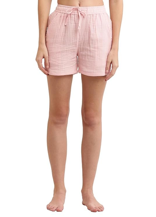 youngblok Women’s Cotton Shorts | Double Gauze Fabric with 2 Pockets | Above Knee Length | Soft Elastic Waist | Comfortable Summer Casual Wear-picture-26