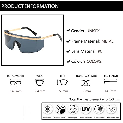 HMRGLMIE-Ladies Big Metal Frame Goggle Sunglasses Men Women One piece Mask Sunshade Oversized Female3