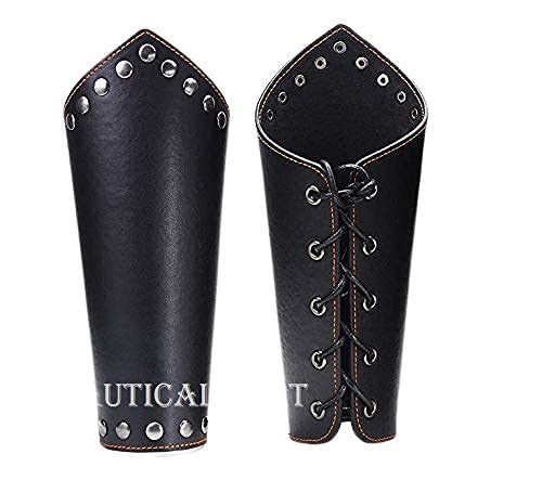 Leather Arm Guards Archery Gauntlet Wristband Medieval Leather bracers Viking Cosplay Wrist Guard for Men Women- Black
