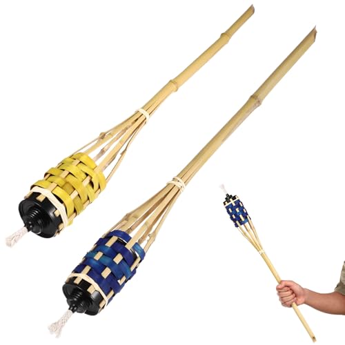SOIMISS Antorchas de Bambú Tejidas para Exteriores 2 Piezas Varita de Llama Decorativa para Patio Trasero Lámpara de Aceite para Jardín Luz Portátil para Camping y Color Aleatorio