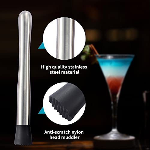 10 inch & 8 inch Stainless Steel Cocktail Muddler with 2 Mixing Spoon, Home Bar Tool Set, for Making & Creating Delicious Mojitos, & Other Fruit Based Drinks & Beverages in Various Containers - Thumbnail 2