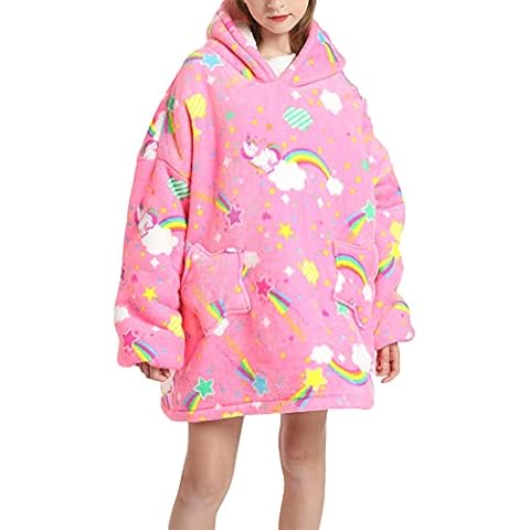 Pterygoid Oversized Blanket Hoodie, Sherpa Fleece Giant Hooded Sweatshirt, Fluffy & Warm Hoodie Blanket with Front Pocket for Kids Teenage Pink, XXL-4XL Cover
