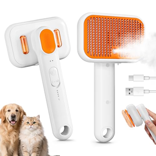 3-in-1 Pet Steam Brush: Rechargeable Grooming Tool with Gentle Mi...