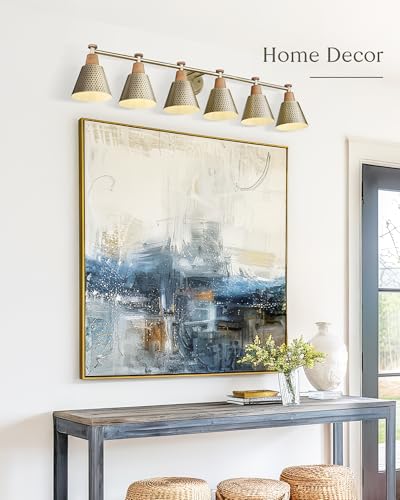 Image of FEMILA Gold Light Fixture Bathroom, 6 Light Brushed Gold Vanity Light, 45.3 inch Bathroom Lighting Fixture Over Mirror, 4FG59B-6W BG
