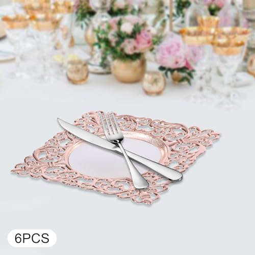 6 Platos cuadrados plásticos Rosy Gold miniatura 6