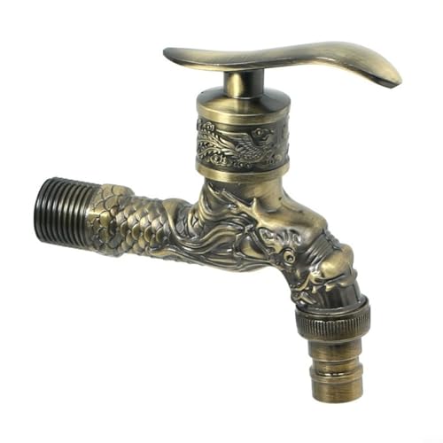 BEAZOOM Grifo de jardín montado en la pared con diseño de dragón antiguo, grifo vintage para exteriores, rosca G1/2 pulgadas, espita de aleación de zinc con placa de cubierta