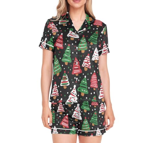Image of Womens Silk Satin Pajamas Set Western Theme Womens Short Sleeve Shorts Set 2 Piece Sleepwear Lounge Set S-XXL