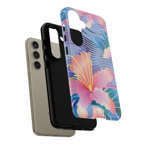 Coque rigide Samsung S24 compatible motif abstrait floral rose - 4