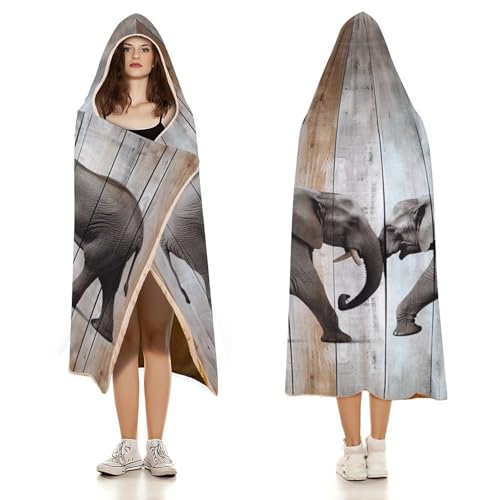 Couverture à capuche portable cape éléphant sur bois imprimé - 3