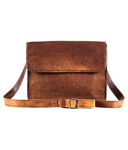 Vintage Handmade 15" Brown Leather Half Flap Crossover Shoulder Messenger Bag for Boys n Girls-image-19