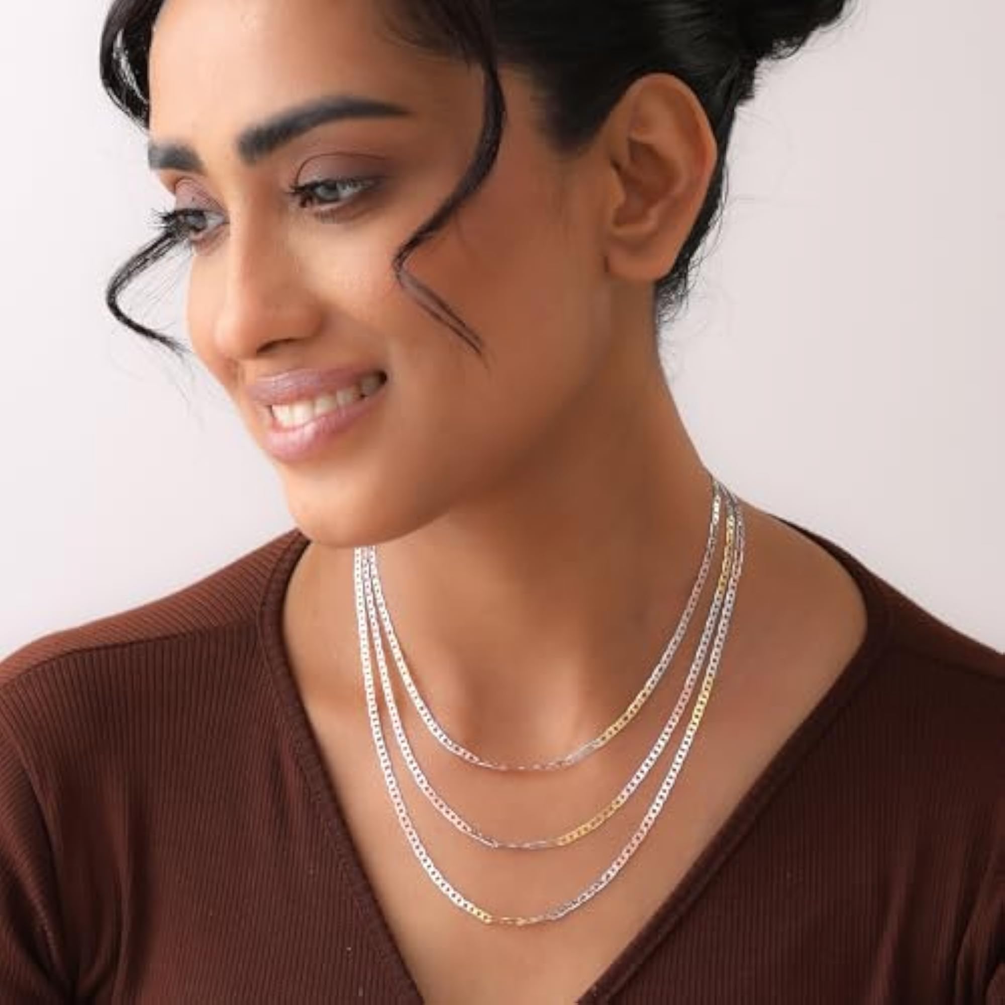 Solid 925 Sterling Silver Diamond-Cut Flat Mariner Link Chain Necklace