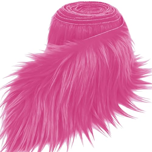 Pink 2x60Inch Faux Fur Shaggy Plush Faux Fur, Fabric Precut Strips Fluffy Fuzzy Faux Fur, Craft Beard Hair, Beard Miniature Dolls Rugs Mats Gift, Winter Halloween Christmas Costume Party Decor